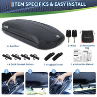Garvee Rooftop Cargo Box Carrier, Dual-Side Opening Hard-Shell Roof Mount with 12 Cubic Feet Storage, 165 lbs Capacity, Secure Straps & Keys for Travel, Black