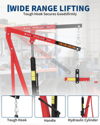 Garvee 3000 LBS Hydraulic Engine Hoist with Lever, 1.5-Ton Telescoping Boom Shop Crane with 4 Heavy-Duty Casters, Garage & Warehouse Cherry Picker for Automotive, Machinery, and Equipment Lifting, Red