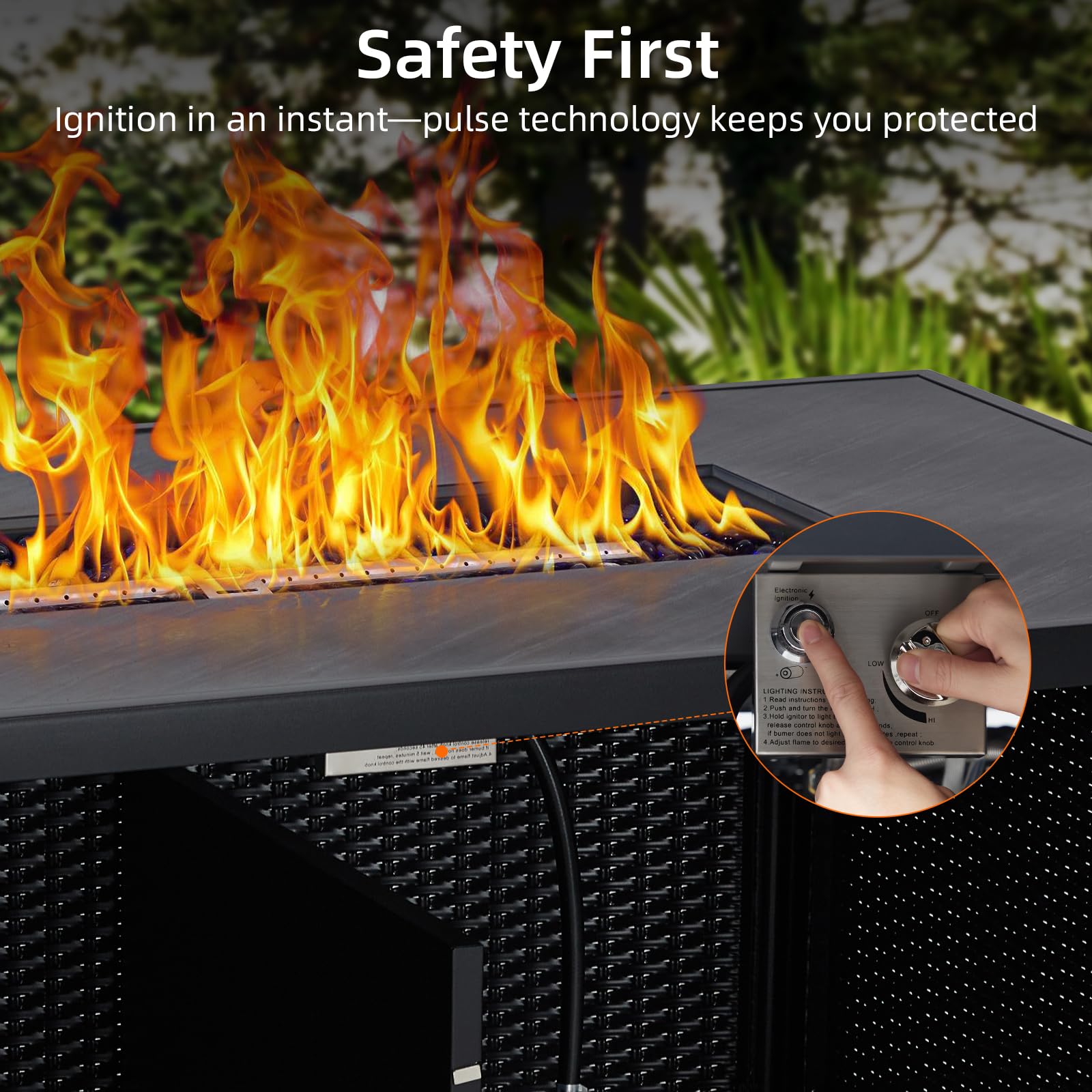 Garvee 57 Inch Gas Fire Pit Table, 50,000 Btu Outdoor Propane Fire Pit with Lid, Rain Cover, Volcanic Rocks, Rectangular Fire Table for Outside Garden, Patio, Yard, Metal Fence Surface