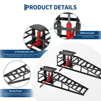 Garvee 2-Pack Hydraulic Car Ramps, 5T/11000 lbs Capacity Low-Profile Car Lift with Adjustable Height (9.4"-13.34") for Trucks, Trailers, and Auto Repair in Garage, Black