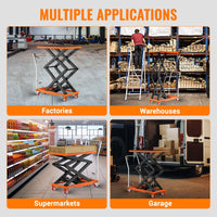 Garvee 770lbs Capacity Hydraulic Lift Table Cart, 14"-59" Lifting Height Manual Double Scissor Table Lift Cart with Non-Slip Pad for Material Handling and Transportation - Orange