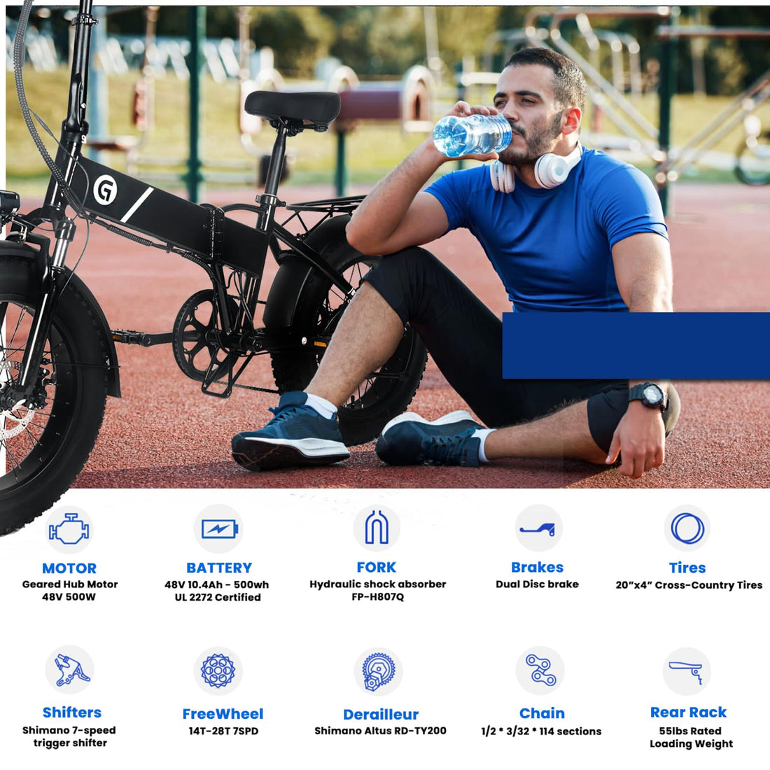 Garvee 20" x 4.0 Fat Tires Folding Electric Bike for Adults, 48V Removable Lithium Battery 750W Peak Power E-Bike, Large LCD Display, 6 Levels of Pedal Assist for Commuting and Riding