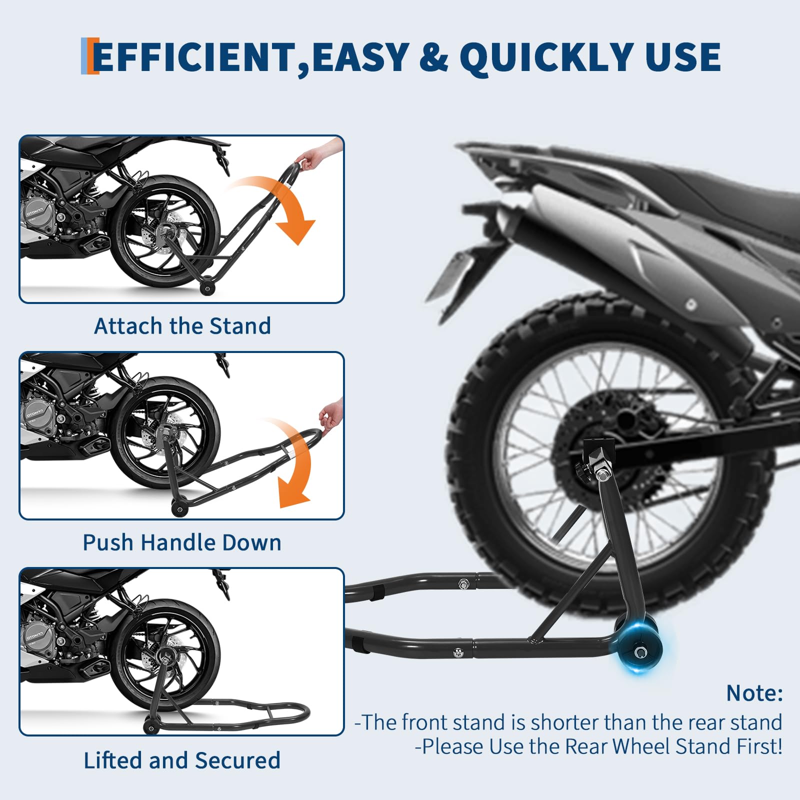 Garvee Motorcycle Stand Lift 900Lbs Capacity Adjustable Front & Rear Combo Steel Frame Powder-Coated Durable Universal Fit Maintenance Use