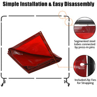 Garvee 8 X 6 FT Vinyl Welding Screen with Frame, Flame-Resistant PVC Welding Curtain with Lockable Swivel Wheels, Transparent Welding Screen Panel for Welding Safety, Red