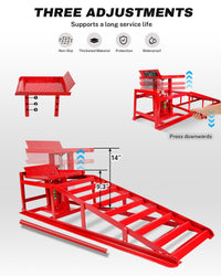 Garvee Hydraulic Car Ramps - 5T Capacity, Adjustable Height (9.3"-14"), Steel with Anti-Slip Plate, Ring Chain Bolt for Cars, SUVs, and Light Trucks, Red