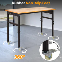 Garvee 70"x 21" Adjustable Workbench with Power Outlet, 29.5" - 39.4" Adjustable Height Garage Workbench with Rulers, Pegboard, Hooks, Wheels, 2000 Lbs Load Capacity for Workshop, Office, Garage, Home