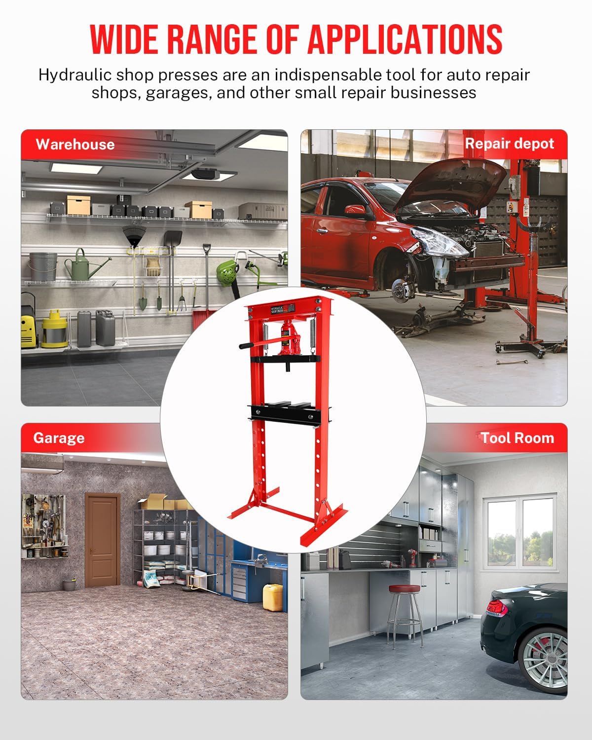 Garvee Hydraulic Press 20 Ton H-Frame Adjustable Shop Press With Stamping Plates For Garage Floor, Black, Heavy Duty