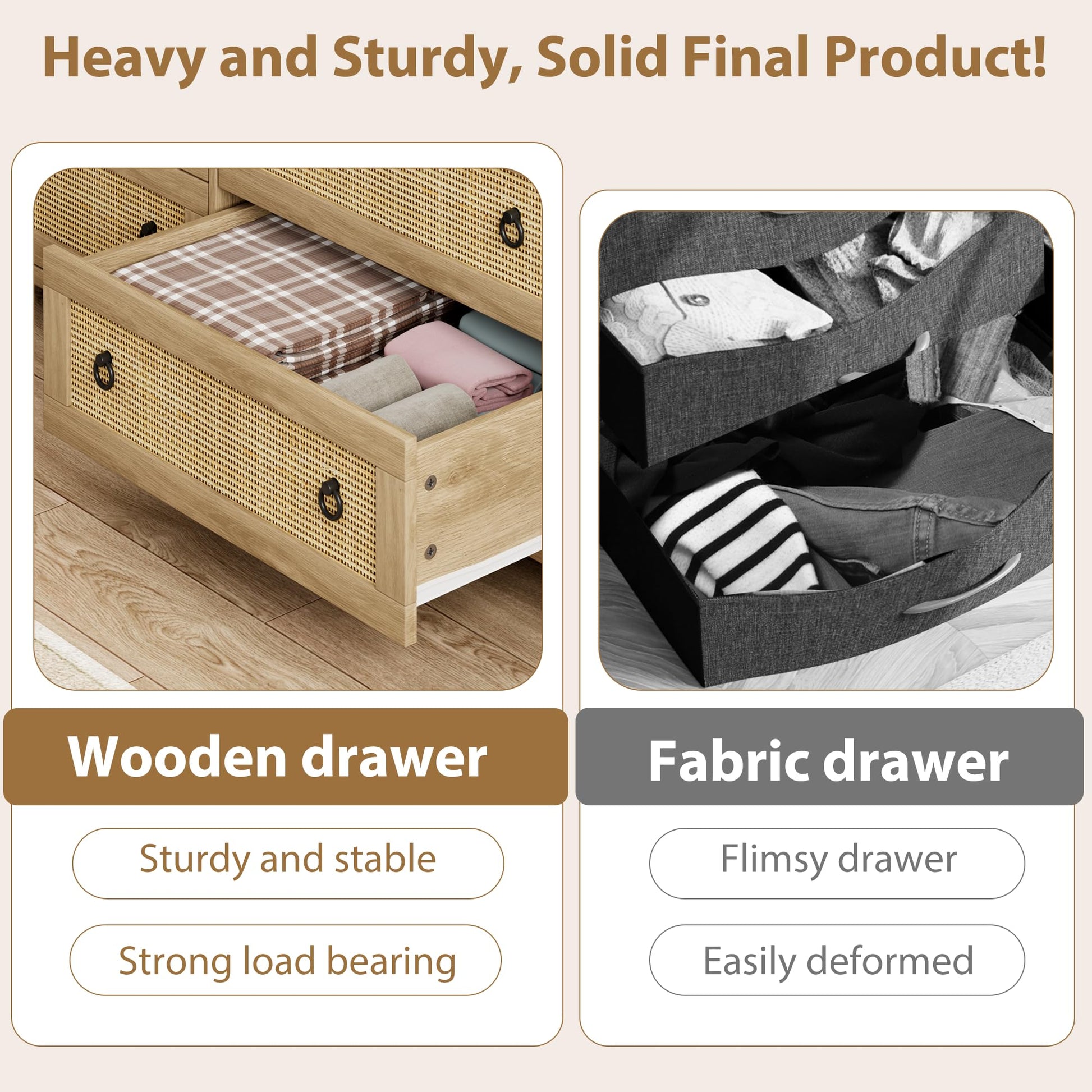 Garvee Rattan 3 Dresser for Bedroom, 29" Tall Dresser, Boho Tall Drawer Dresser with Storage, Wooden Closet Dressers Chest of Drawers Freestanding for Bedroom, Nursery, Living Room, Natural