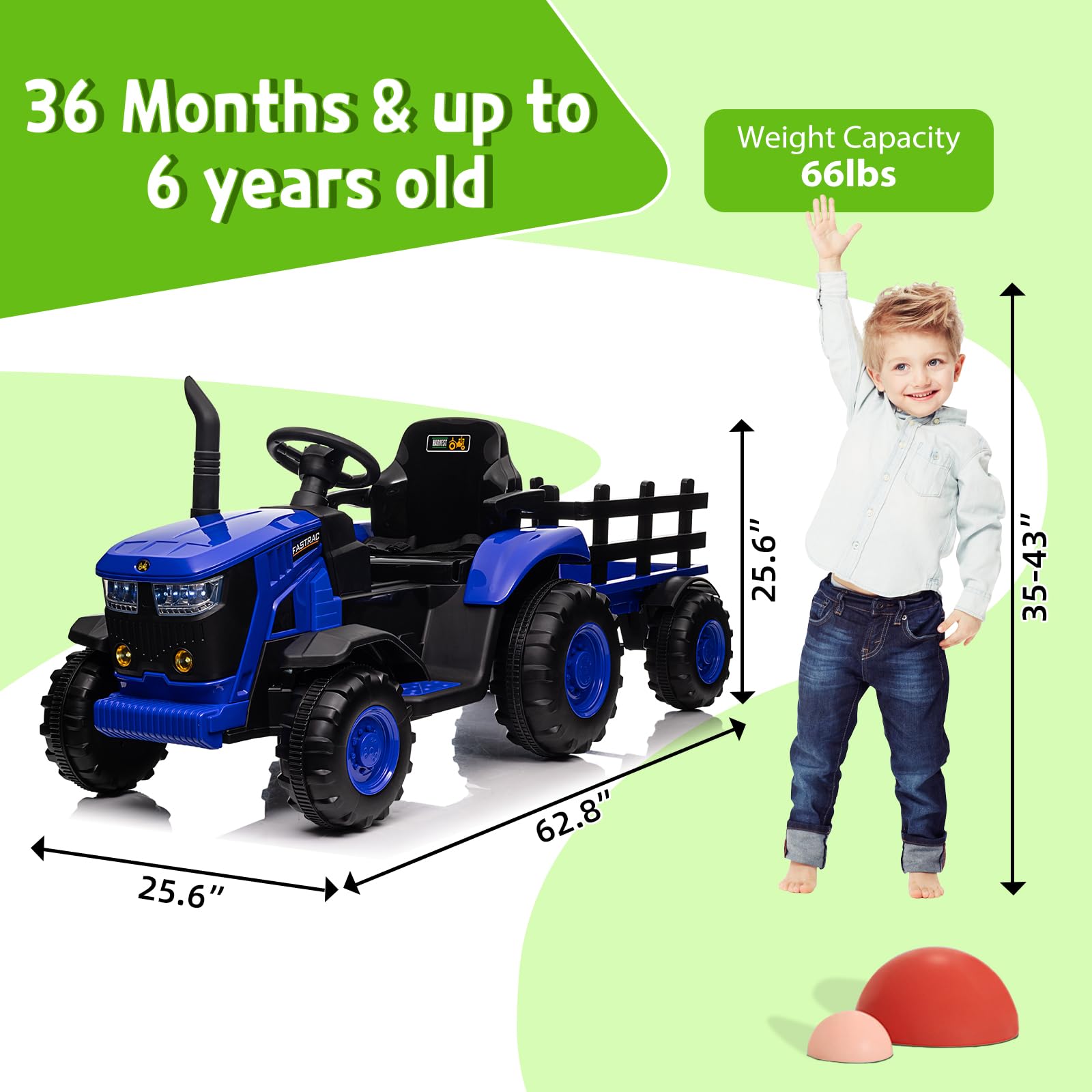 Garvee Ride - P Series: 12V Remote Control Tractor for Kids with 7-LED & Safety Belt - Blue