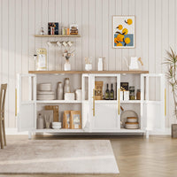 Garvee Sideboard Buffet Cabinet with 4 Glass Doors, 55" Large Buffet Cabinet with Storage, Modern Farmhouse Storage Cabinet Table for Kitchen Dining Room, Living Room , White