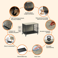 Garvee Dog Crate Furniture, 38.6" Dog Kennel Indoor Double Doors Wooden Dog Cage Crate with Pull-Out Tray & Removable Wheels, Decorative End Table Pet House Chew-Resistant for Large Dog, Grey