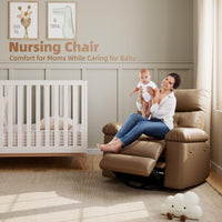 Garvee Oversized Recliner Chairs with Heat and Massage - 360° Swivel Lazy Boy Recliner Chair for Adults- Manual Rocking Chair with Cup Holder for Living Rooms, Bedrooms, and Nurseries - Tan