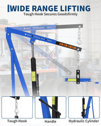 Garvee Portable Hydraulic Engine Hoist, 1.5 Ton (3000 LBS) Capacity Shop Crane with Telescopic Boom & 4 Swivel Casters, Cherry Picker Lift for Home Garage, Auto Repair, and Warehouse Use, Heavy-Duty, Blue