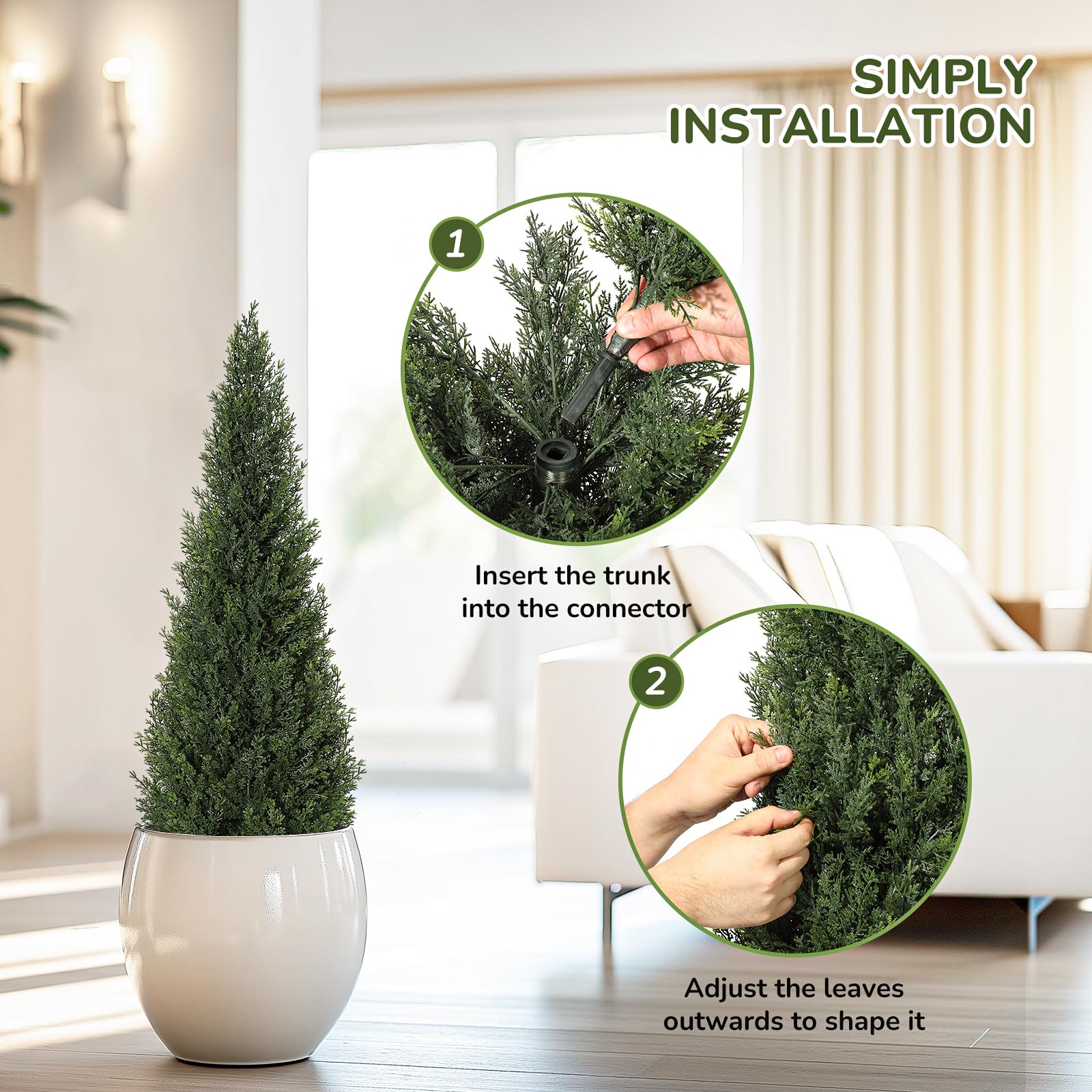 Garvee Artificial Cedar Topiary Trees for Home Decor 3ft(2pcs) Fake Cypress Trees Potted Faux Evergreen Plants for Outdoor Indoor Front Porch Garden Set of 2