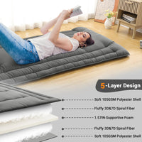 Garvee Futon Mattress Twin Size, Japanese Floor Mattress Foldable Tatami Mat, Roll Up Floor Bed Mattress Kids Floor Play Mat, Japanese Floor Bed for Dorm House Guest, Dark Grey