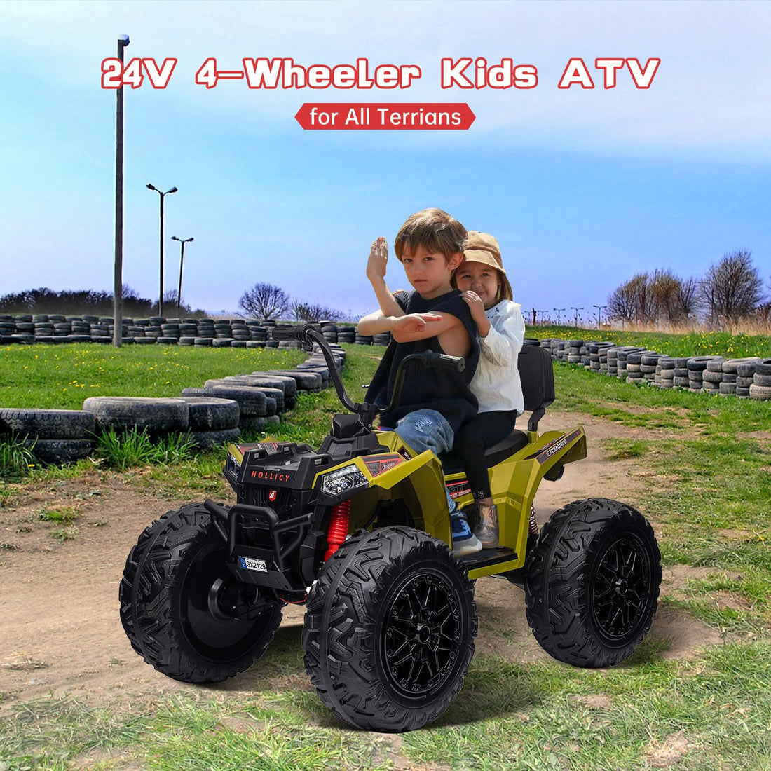 Garvee Ride - P Series: 24V Kids ATV, Ride on Car 4WD Quad Electric Vehicle, 4x80W Powerful Engine, with 7AHx2 Large Battery, Accelerator Handle, EVA Tire, Full Metal Suspension, LED Light, Bluetooth&Music - Green