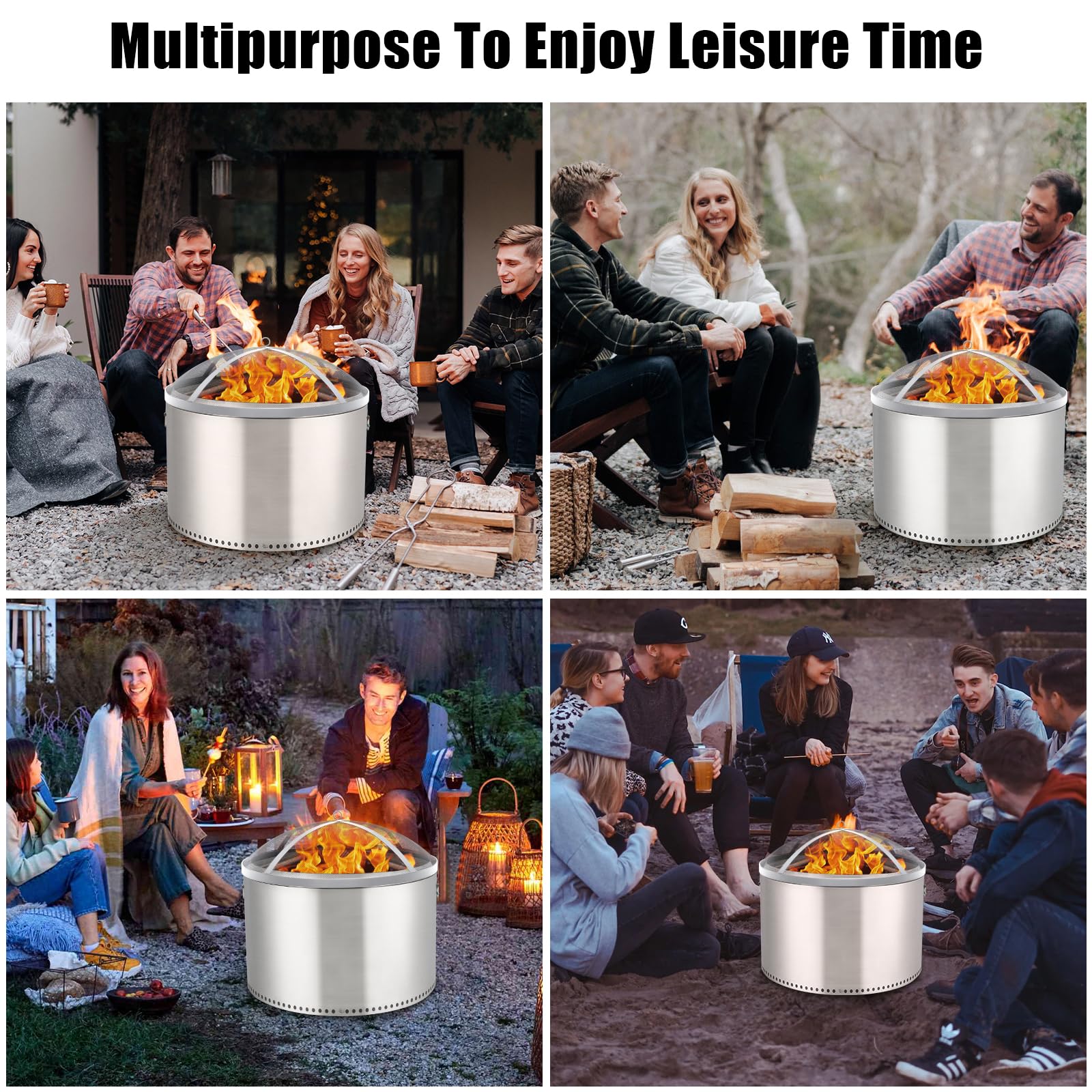 Garvee Fire Pit Spark Screen Cover for Campfires - Easy Lift Stainless Steel, Mesh Protector, Guide Rod Included, Outdoor Patio & Backyard Accessory, Silver，18 * 18 * 5inch