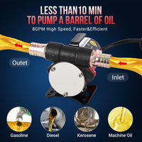 Garvee Fuel Transfer Pump DC 12V Diesel Transfer Pump with Nozzle Hose Cast Iron Gasoline Transfer Pump, 8GPM, Overheating Stability, Applicable to Gasoline, Diesel, Clear