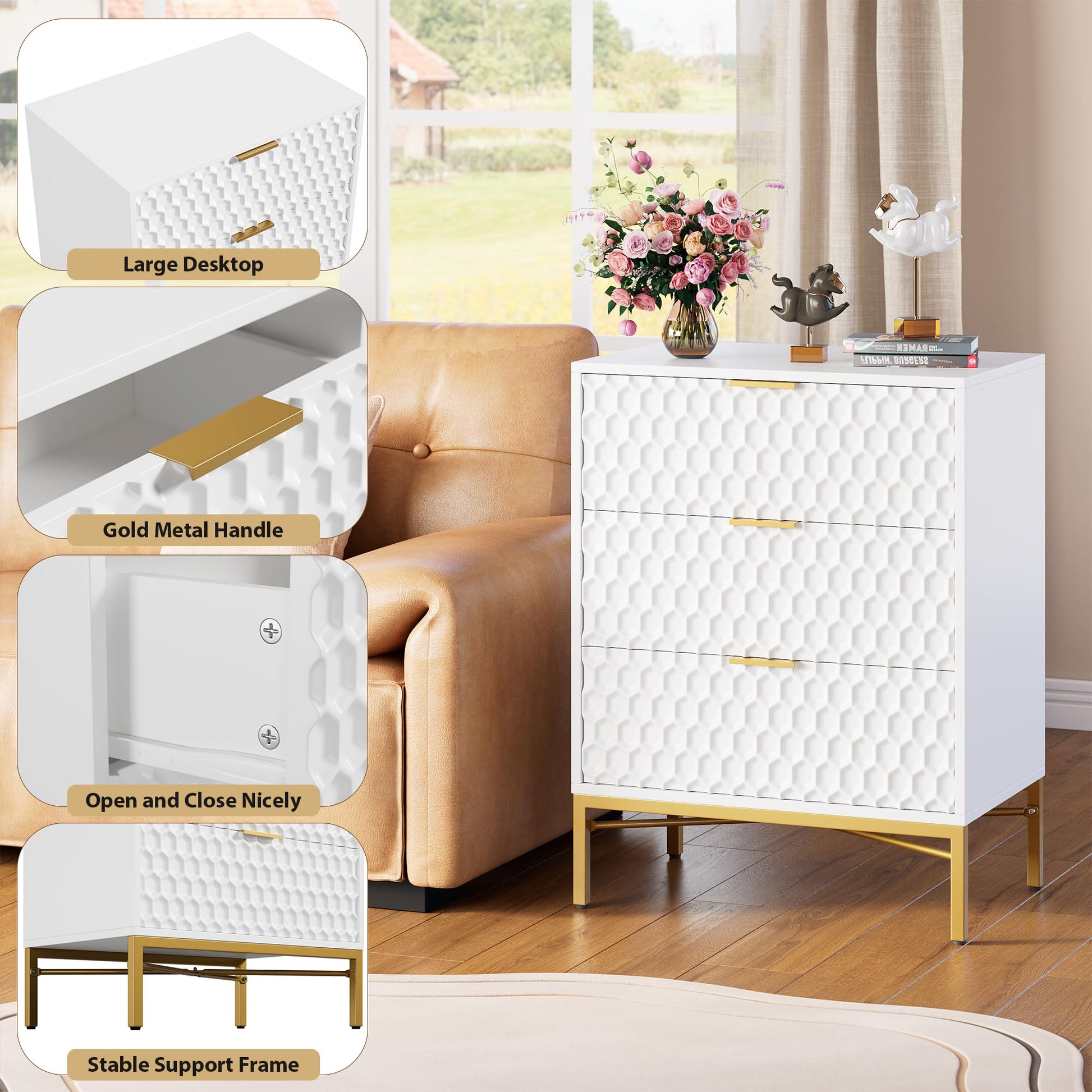 Garvee White 3 Drawer Dresser for Bedroom, Simply Modern Chest of Drawers for Closet with Wide Top, Wooden Dresser with Deep Drawers, Nightstand for Living Room, Hallway, Kids Room