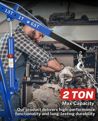 Garvee 2 Ton Engine Hoist Cherry Picker - 4400 lbs Capacity, Foldable Steel Frame, Heavy-Duty Hydraulic Crane with 6 Casters for Truck Engines and Farm Use, Blue