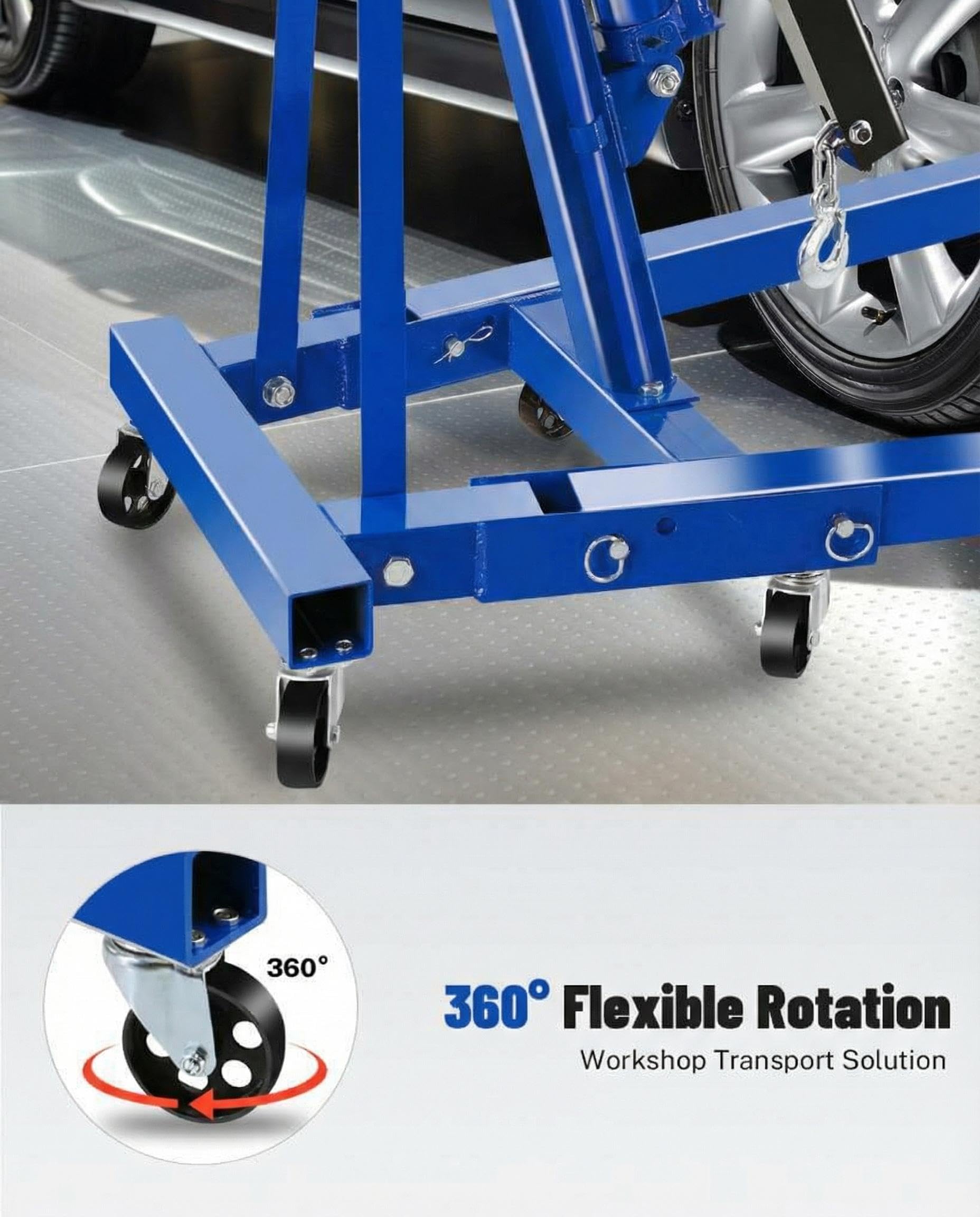 Garvee 2 Ton Engine Hoist Cherry Picker 4400 Lbs Capacity Foldable Steel Frame 6 Casters Hydraulic Portable for Trucks & Boats