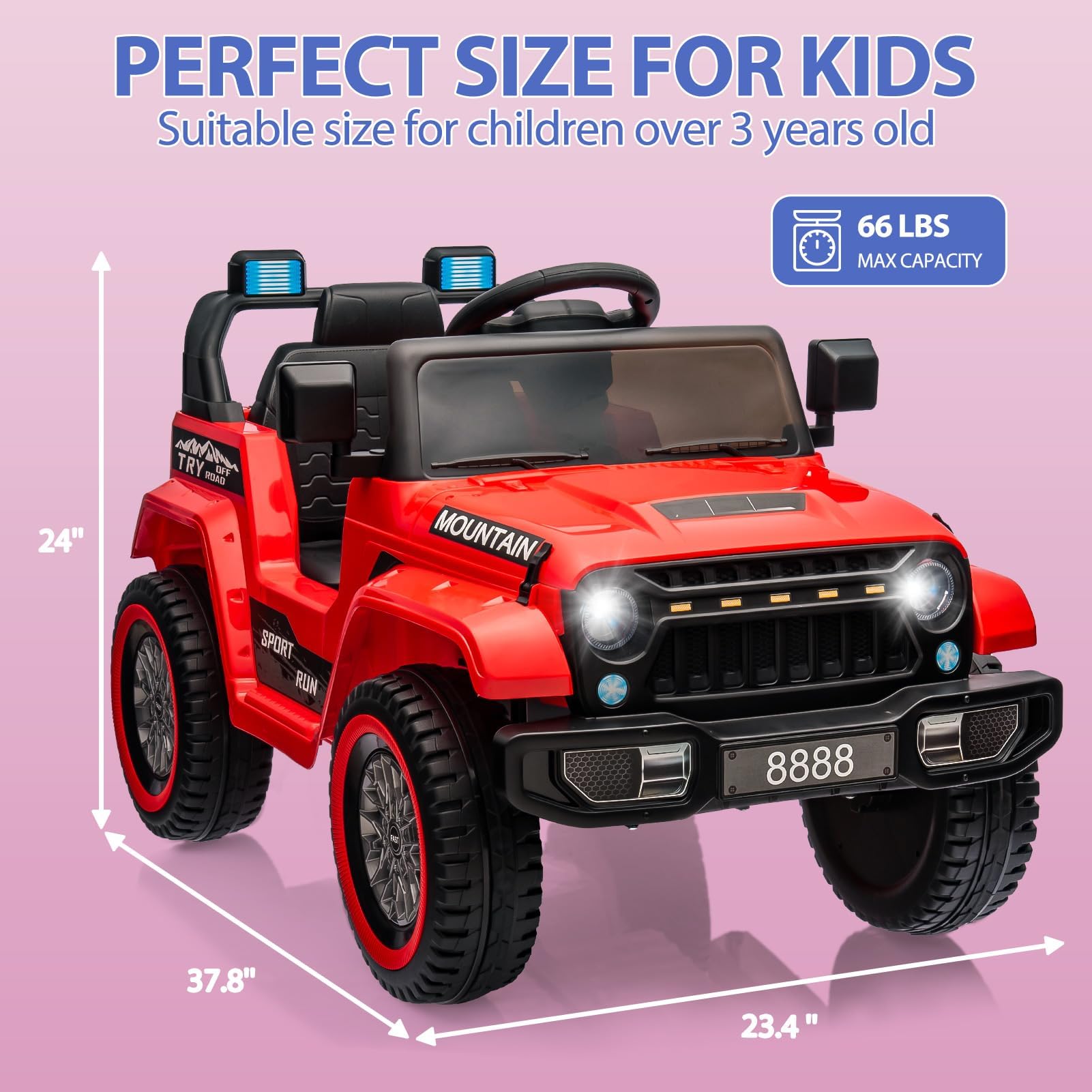 Garvee Ride - P Series: 12V Kids Ride-On Truck For Age 3+, Remote Control, LED, Music, 3 Speeds - Red
