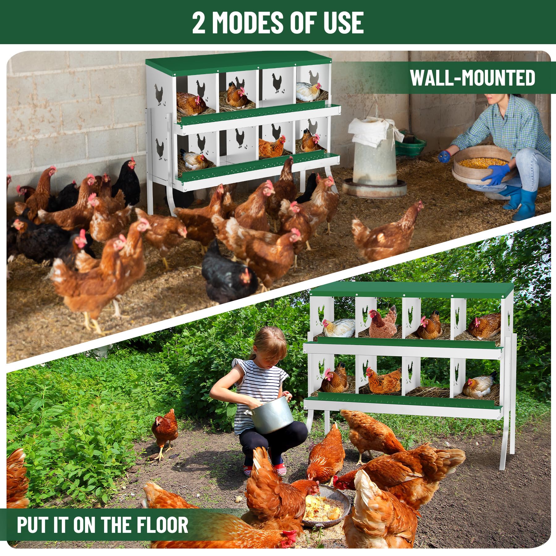 Garvee 8 Compartments Metal Chicken Nesting Boxes, Nesting Boxes with Metal Legs, Chicken Laying Box with Roll Out Egg Collection with Vented Holes