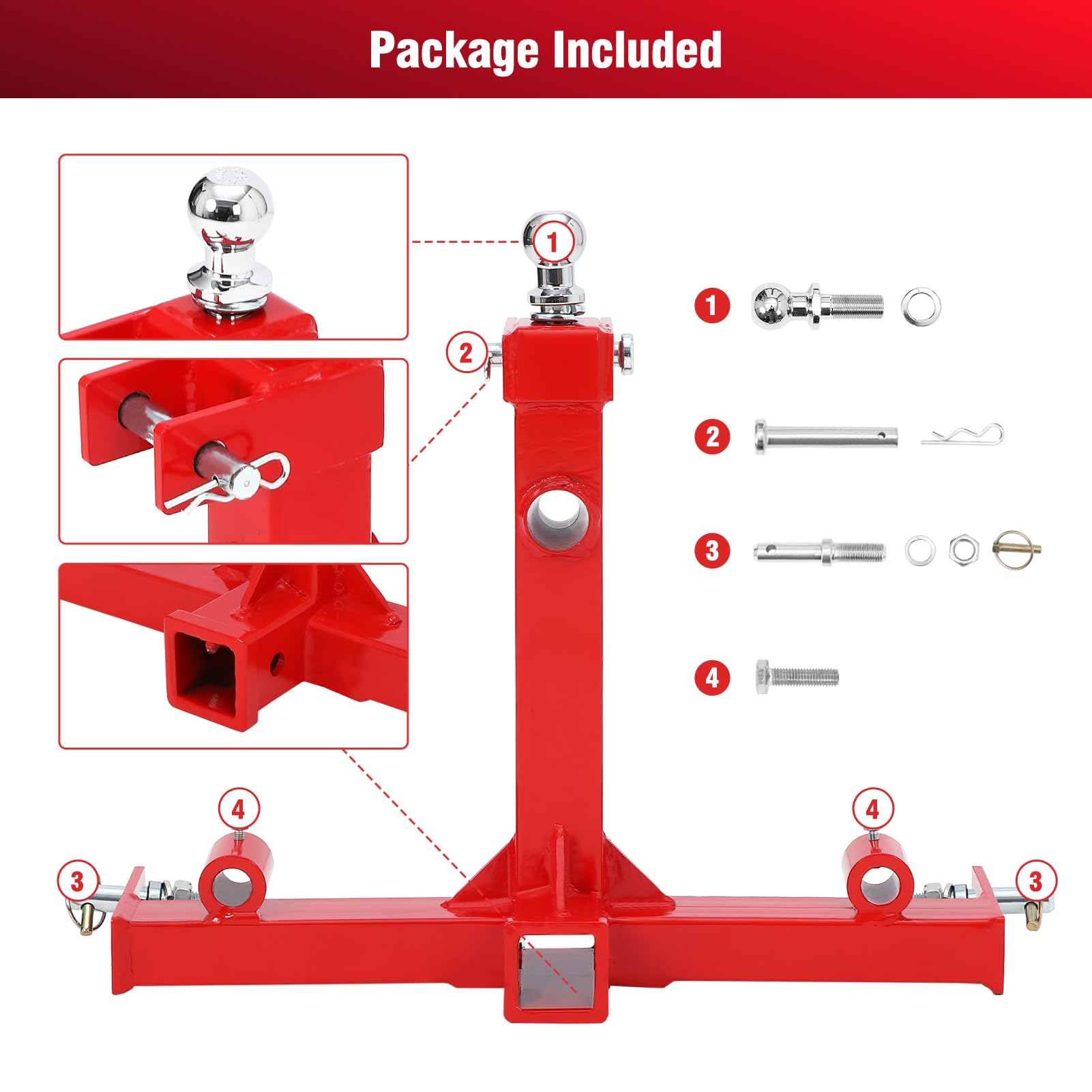 Garvee 3000lbs 3Pt Gooseneck Trailer Hitch, 2 Inch for Cat 1 Tractors