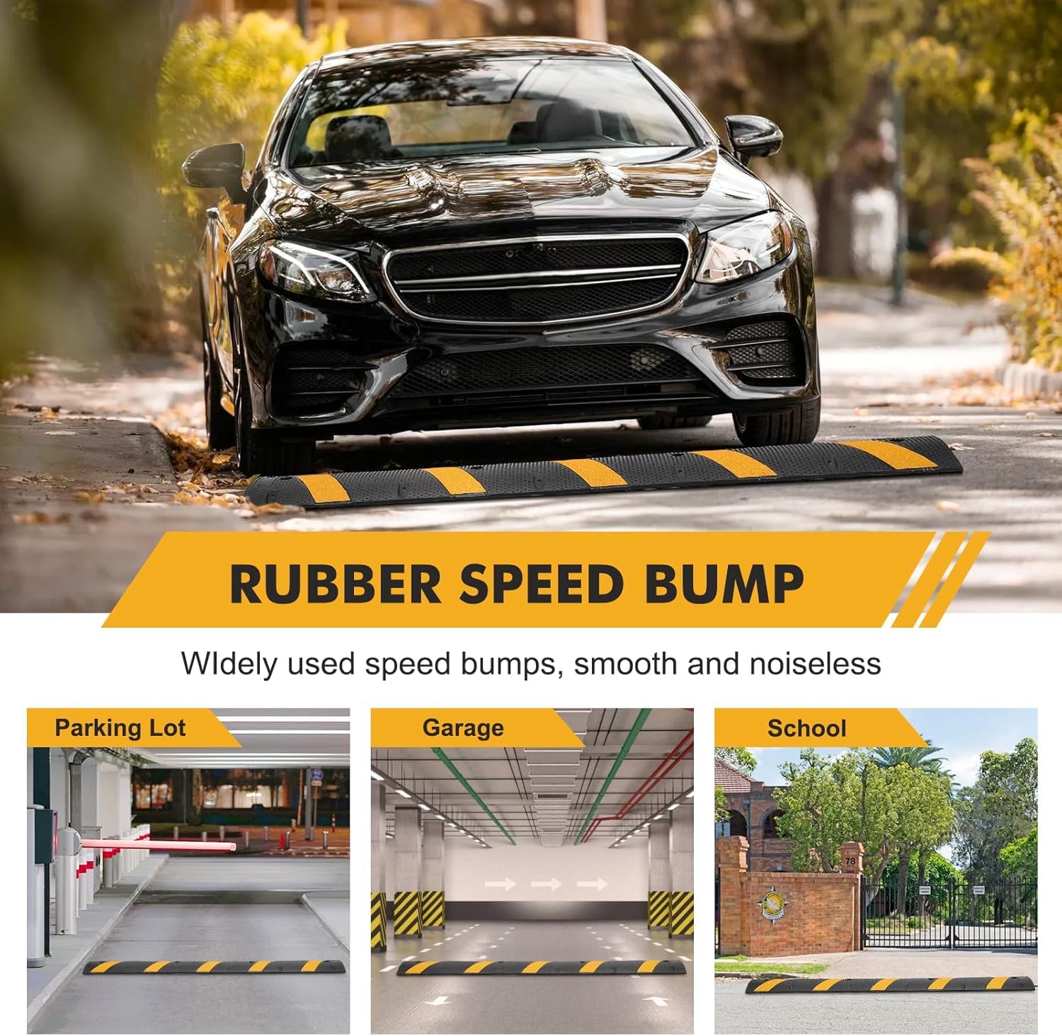 Garvee 2PCS 6FT Rubber Speed Bump,25000 lbs Load Capacity Cable Protector Ramp with 2 Channe,Traffic Speed Humps for Home Garage Asphalt Concrete Gravel Driveway