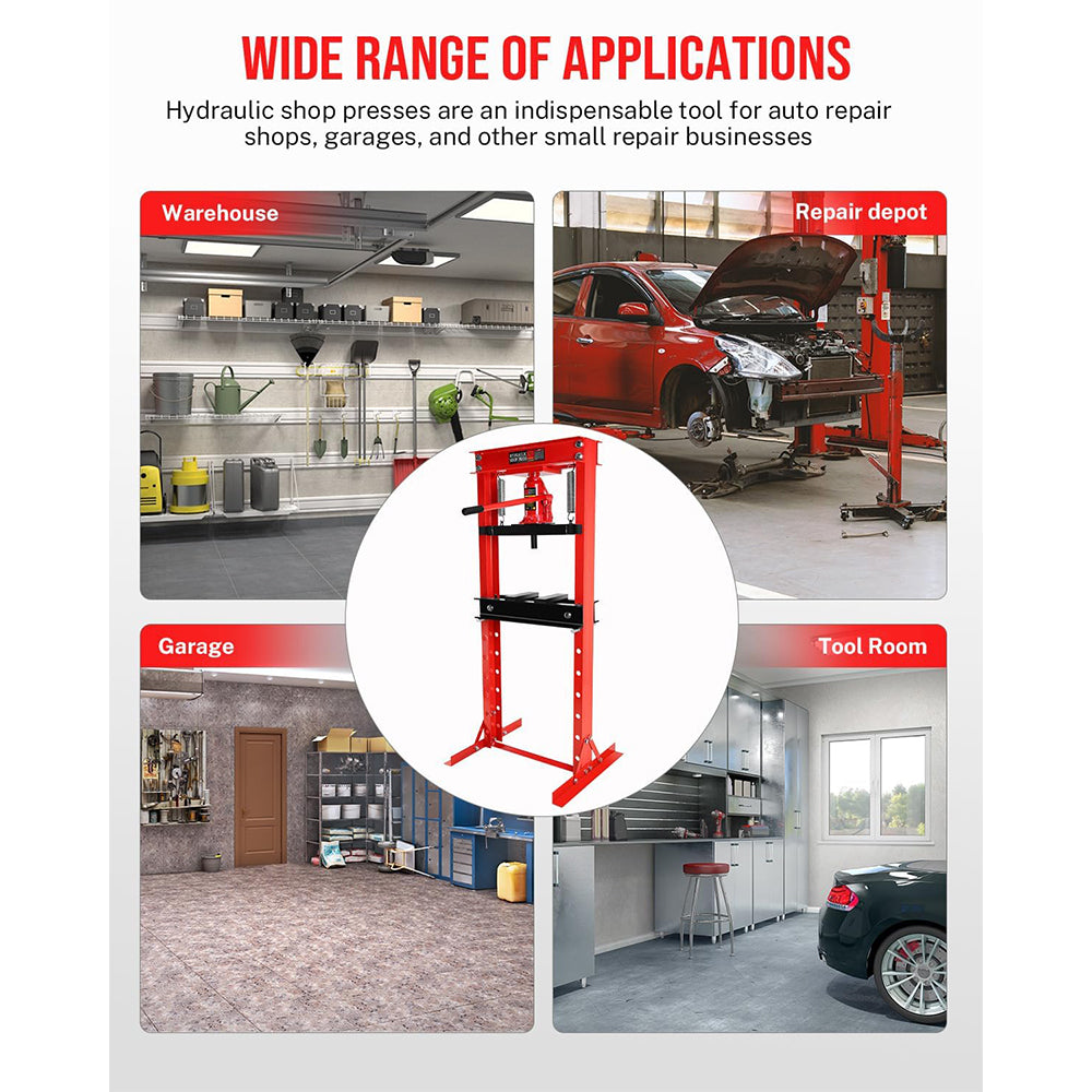 Garvee Hydraulic Press 20 Ton H-Frame Adjustable Shop Press With Stamping Plates For Garage Floor, Black, Heavy Duty