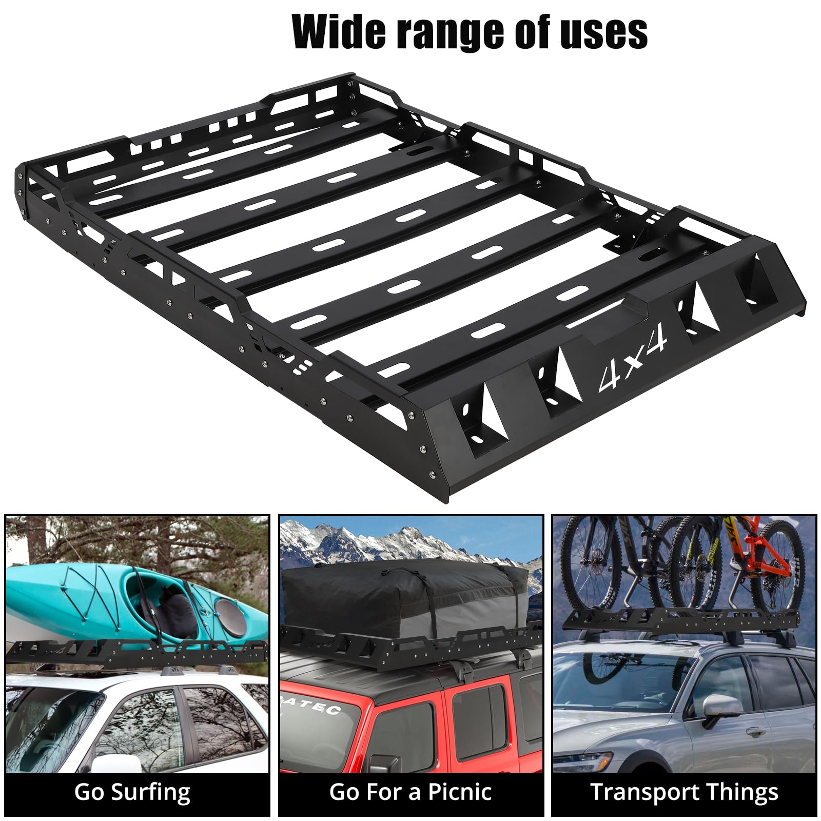 Garvee Heavy Duty Roof Rack Basket 63x43.3x5 Inch Anti-Rust Coating 220lbs Capacity SUV Truck Cars