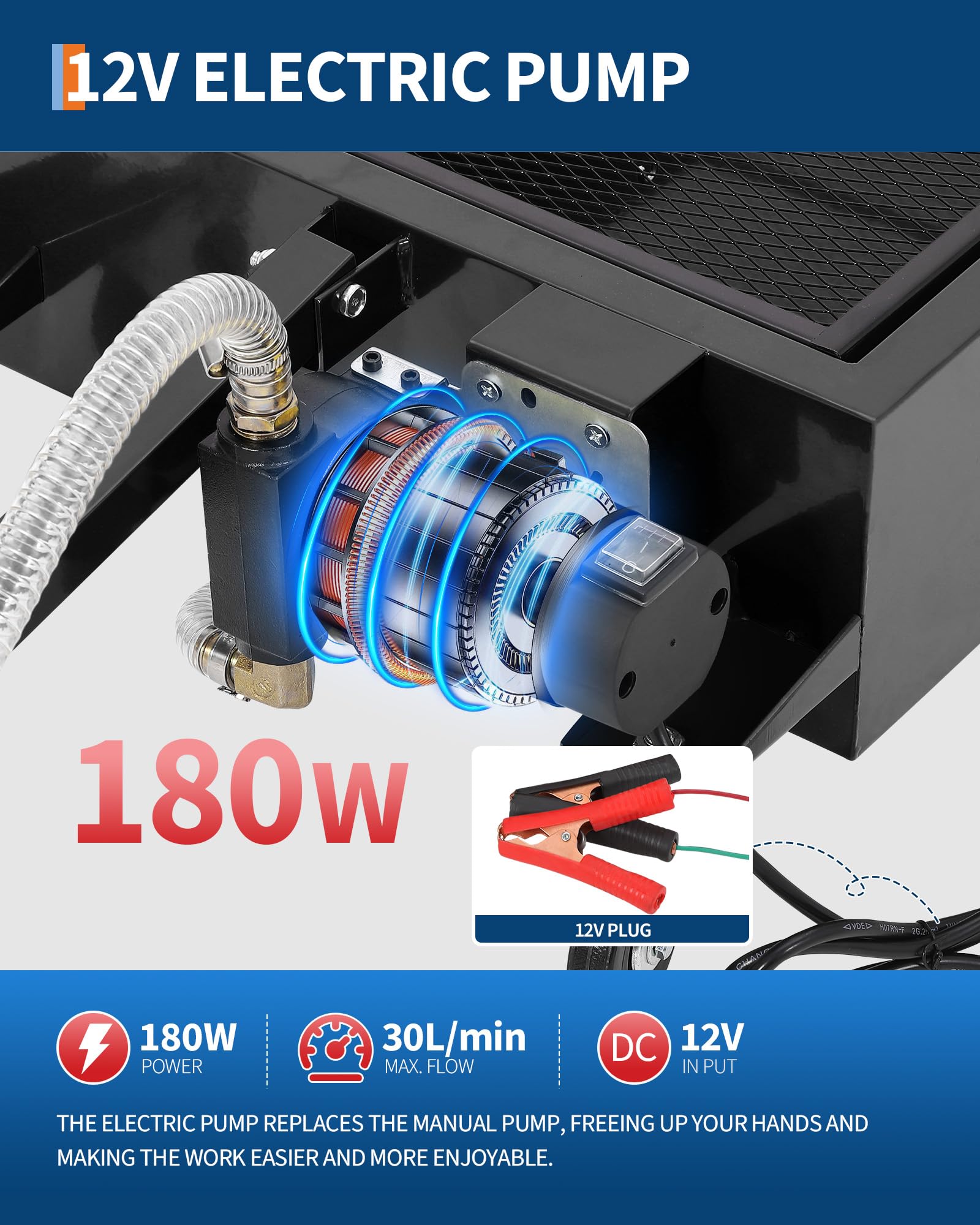 Garvee 25GAL Oil Drain Pan with 12V 180W Pump, Metal Cart, Folding Handle, 8FT Hose, Wheels, for Cars SUVs Trucks Buses RVs