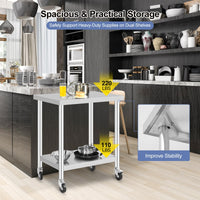 GARVEE 30"L x 18"W x 37"H Stainless Steel Work Table with Caster Wheels - Heavy-Duty Food Prep Table with Adjustable Undershelf for Kitchen, Laundry, and Hotel Use