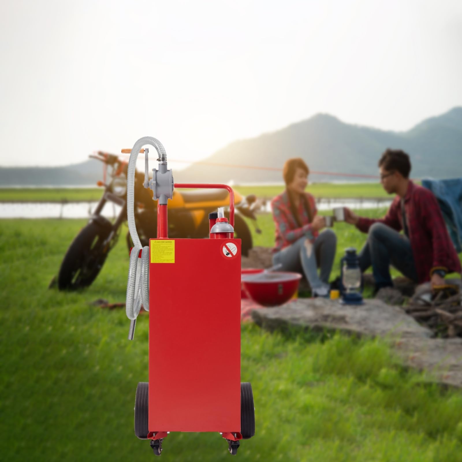 Garvee 35 Gallon Fuel Caddy with 4 Wheels, Manual Rotary Pump, Polyethylene, UV & Corrosion Resistant, Side Hook, Portable for Cars & Boats