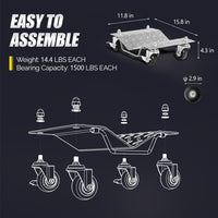 Garvee 2 Items 4 Tire Wheel Dolly Car, Premium Manganese Steel, 3000 Lbs Capacity, Heavy Duty, Antiskid & Recessed Design, 360° Rotatable Wheels, Silver