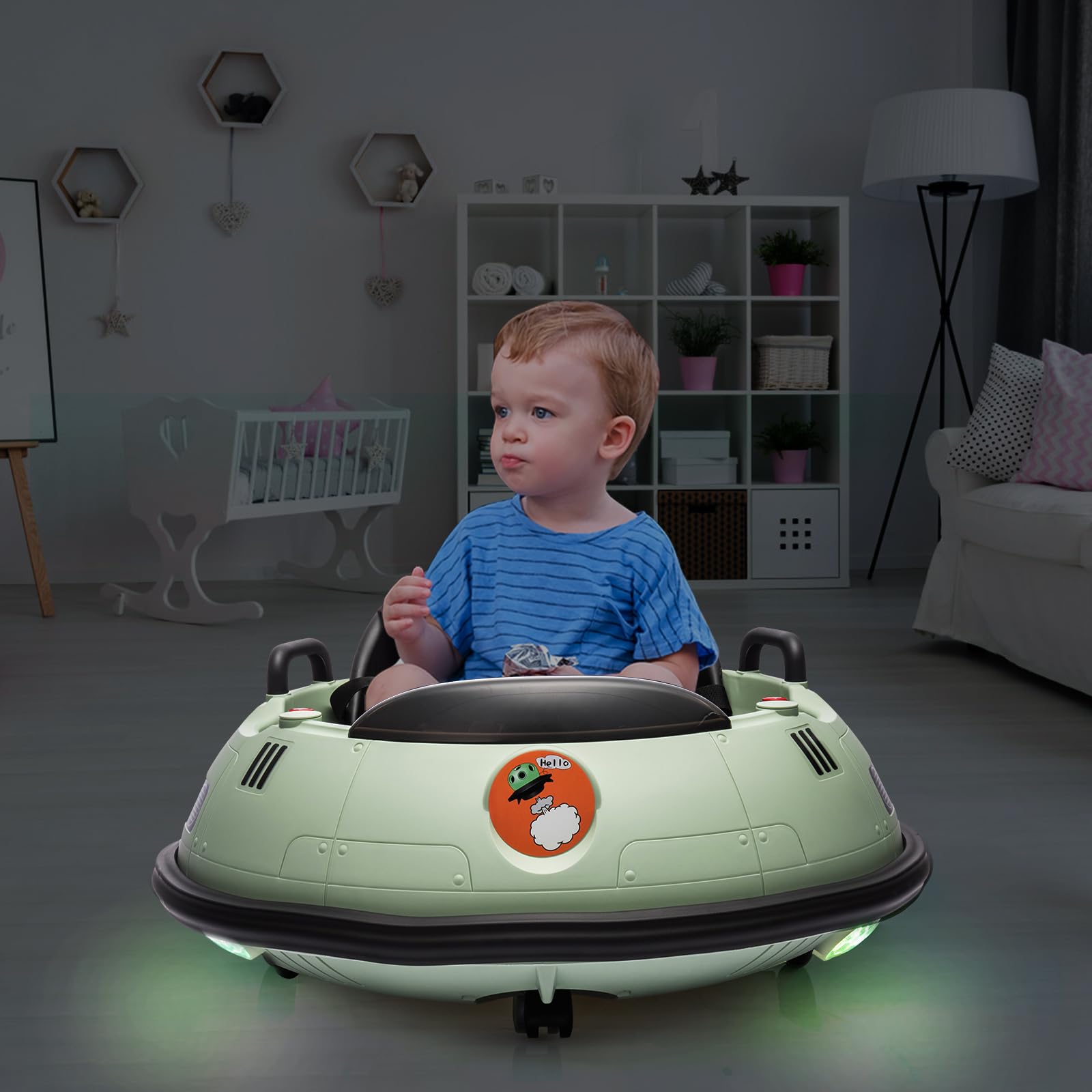 Garvee Ride B Series 12V Electric Ride on Bumper Car for Toddlers, Kids Bumper Car with Remote Control, LED Lights & 360 Degree Spin, Indoor and Outdoor for 18+ Months Kids - Green