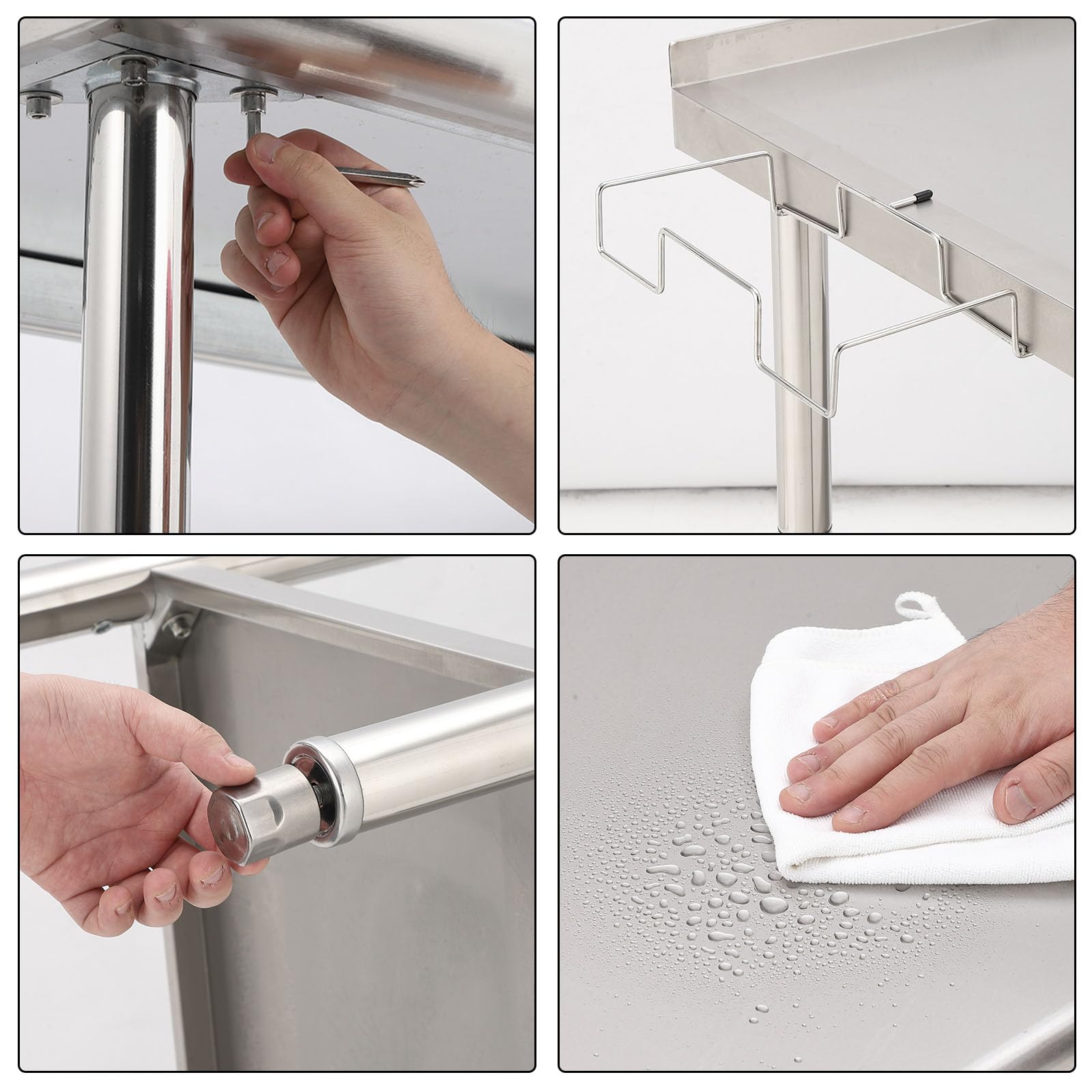 GARVEE 48"L x 24"W x 35"H Stainless Steel Work Table - Heavy-Duty Prep Table with Undershelf, Backsplash, and Garbage Rack for Kitchen and Commercial Use