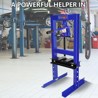 Garvee 6-Ton Shop Press with Pressure Gauge, Adjustable H-Frame Hydraulic Floor Press with Stamping Plates for Bending, Straightening, Pressing Parts, and Installing Bearings & U-Joints, Blue