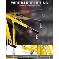 Garvee 2-Ton Hydraulic Engine Hoist Crane, 4400 lbs Folding Heavy-Duty Cherry Picker with Lever, 6 Locking Wheels, and 4 Boom Positions for Truck/SUV Engines, Garage, Workshop, and Industrial Lifting, Yellow