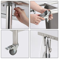 GARVEE 48"L x 24"W x 35"H Stainless Steel Work Table - Heavy-Duty Prep Table with Undershelf, Wheels, and Hooks for Kitchen and Restaurant Use
