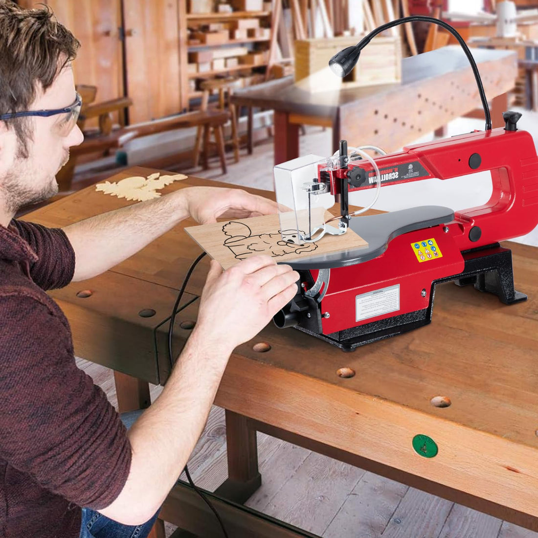 Garvee 16-Inch Variable Speed Scroll Saw, Extra-Large Adjustable Tilting Work Table and Led Work Light