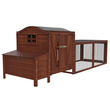 Garvee Chicken Coop, Outdoor Chicken Coop for 3-5 Chickens, 106in Chicken Coop with Run, Wooden Chicken Coop with Waterproof Roof, Nesting Box, Pull Out Trays and Ramp, Red Train