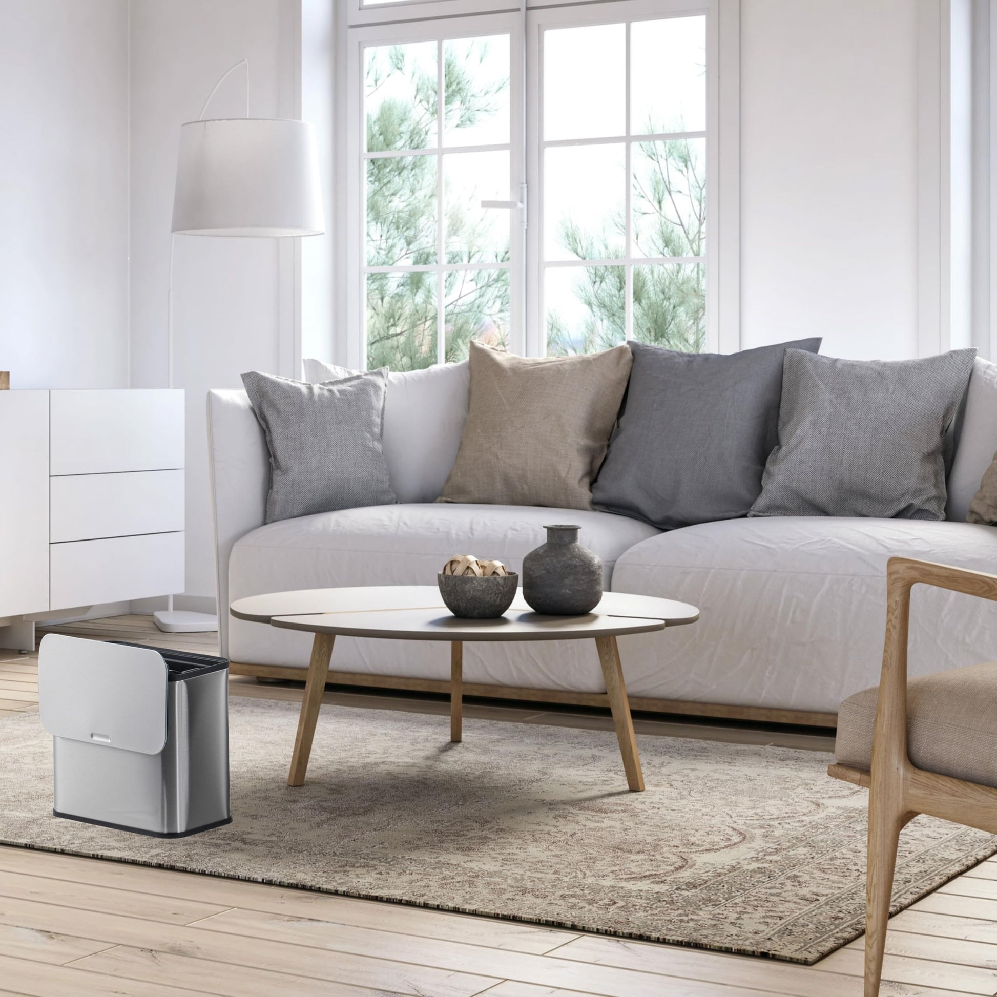 Garvee 1.3Gallon/5L Stainless Steel Hanging Trash Can with Inner Bucket And Charcoal Filter for Counter Top & Under Sink Bathroom Bedroom Cupboard