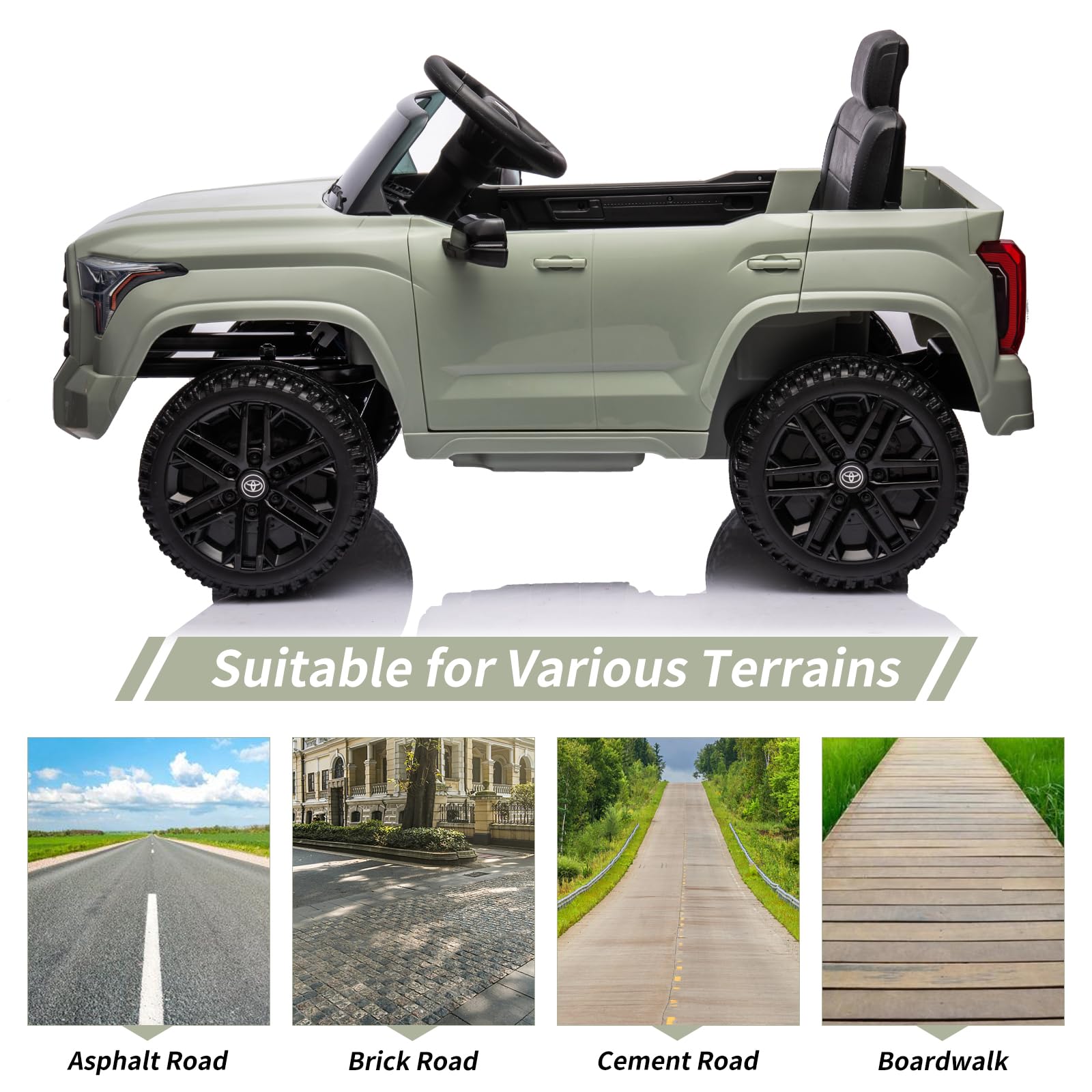 Garvee Ride - P Series: 12V Ride on Car For Kids Age 3+ , Licensed Toyota, with Remote Control, MP3, LED Lights, Suspension System, Double Doors, Safety Belt, Ride On Toys for Boys Girls - Green