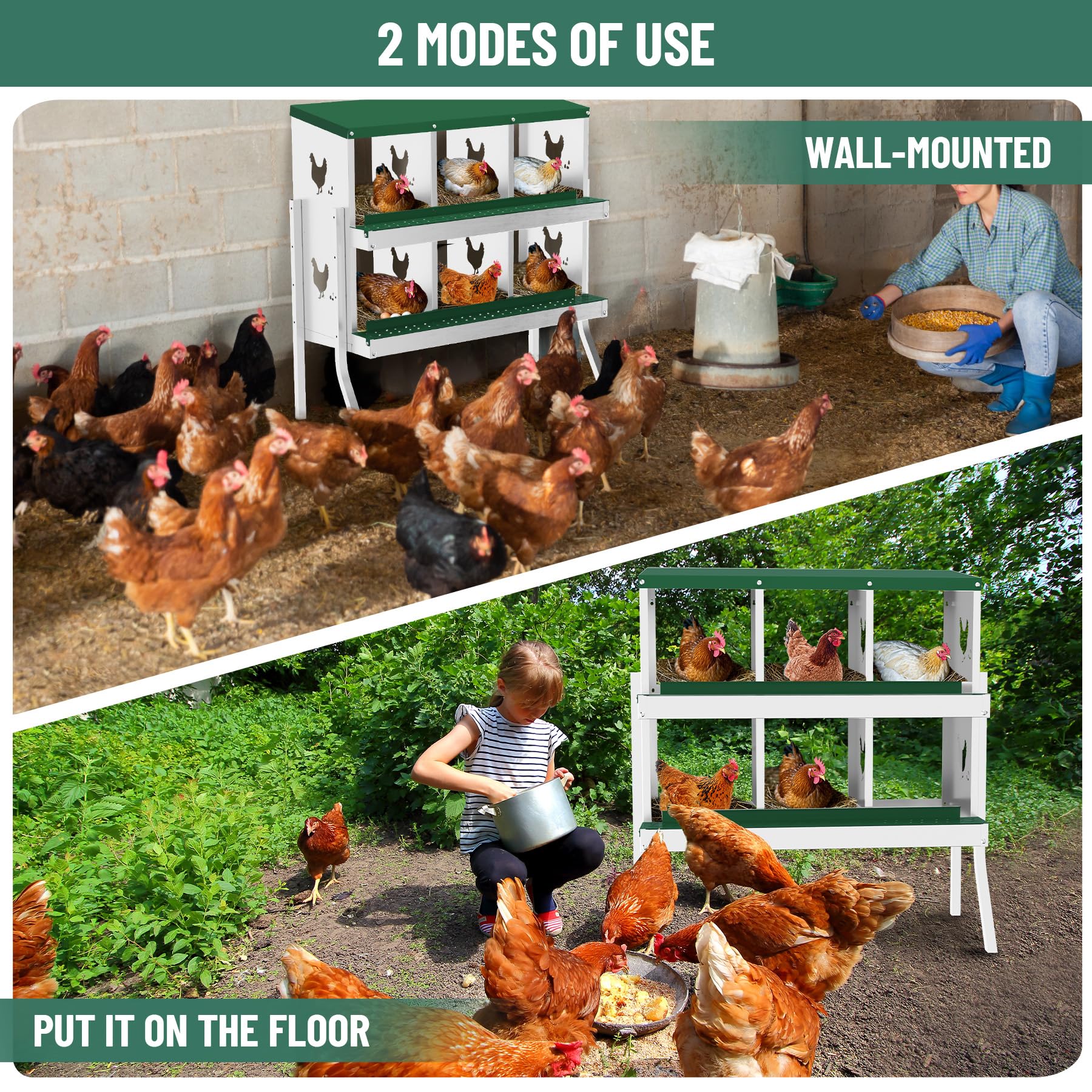 Garvee 6 Compartments Metal Chicken Nesting Boxes, Nesting Boxes with Metal Legs, Chicken Laying Box with Roll Out Egg Collection with Vented Holes