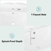 Garvee Vintage Bathroom Pedestal Sink, 19"L x 23" W Retro White Bathroom Sink With Overflow Hole, Freestanding Ceramic Sink With Single Hole