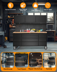 Garvee 15-Drawer Large Rolling Tool Chest, 72" x 20" Mobile Tool Storage Cabinet with 3 Up Top Cabinet & Pegboard, Wheels, Garage Tool Box Organizer with Anti-Slip Liner for Warehouse, Repair Shop