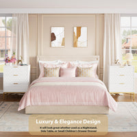 Garvee White 3 Drawer Dresser for Bedroom, Simply Modern Chest of Drawers for Closet with Wide Top, Wooden Dresser with Deep Drawers, Nightstand for Living Room, Hallway, Kids Room