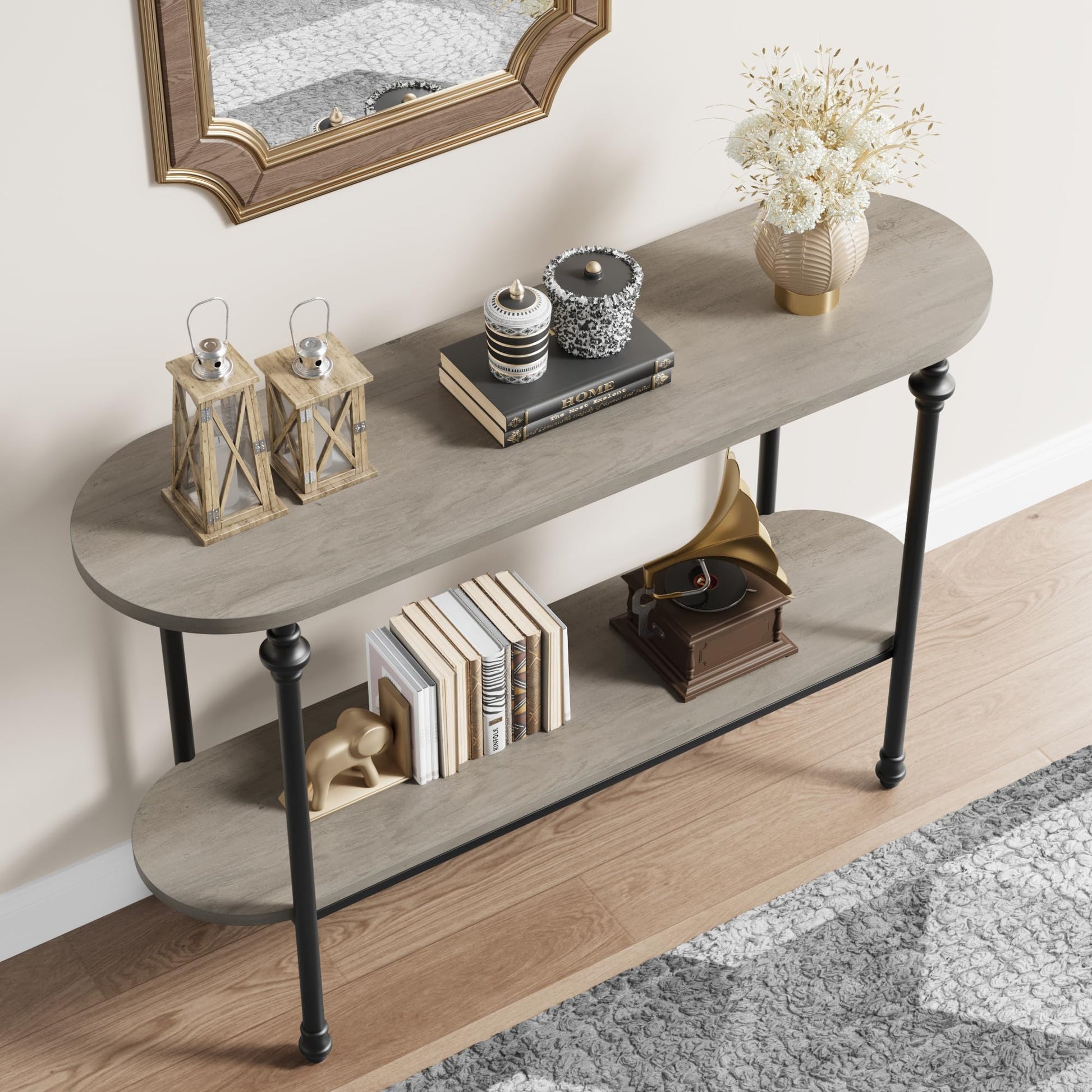 Garvee Console Table, 43.3" Entryway Table with Storage, 2 Tier Sofa Table with Metal Frame and MDF, Behind Couch Table for Living Room, Hallway, Entryway-Grey