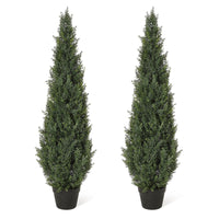 Garvee Artificial Cedar Topiary Trees for Home Decor, 4ft Fake Cypress Trees Potted Faux Evergreen Plants for Outdoor Indoor Front Porch Garden Set of 2